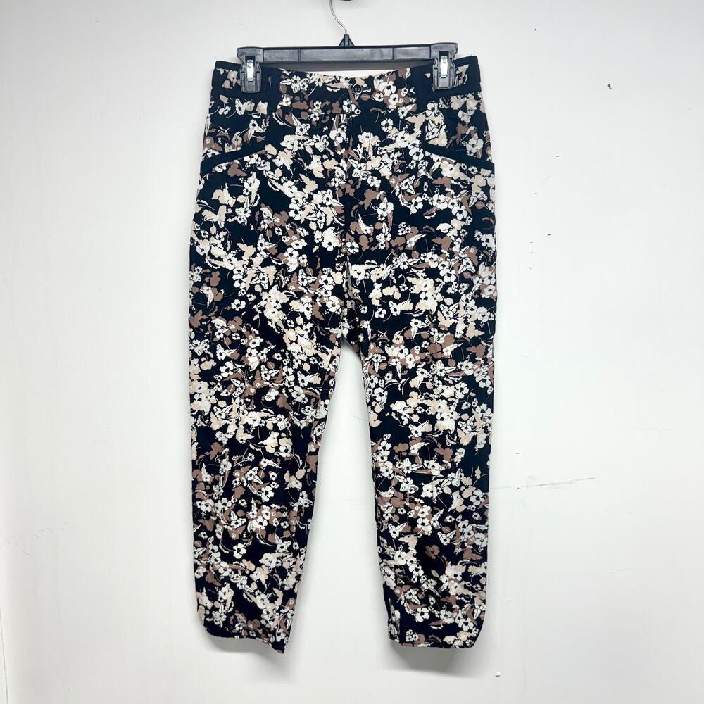 ANTHROPOLOGIE Cartonnier Womens Pant Black Floral Nassella Crop Elastic Waist 6P